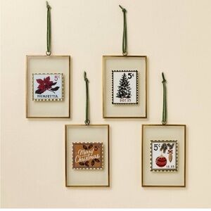 Hearth & Hand Magnolia Framed Vintage Stamp Art Christmas Ornaments (Set of 4)
